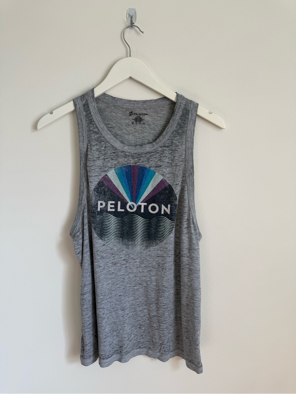Peloton Gray Heather Tank Top with Multicolor Graphic